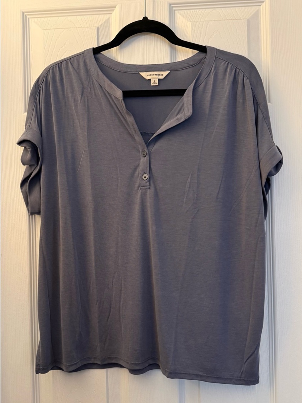 Lucky Brand Slate Blue Short Sleeve Henley Blouse